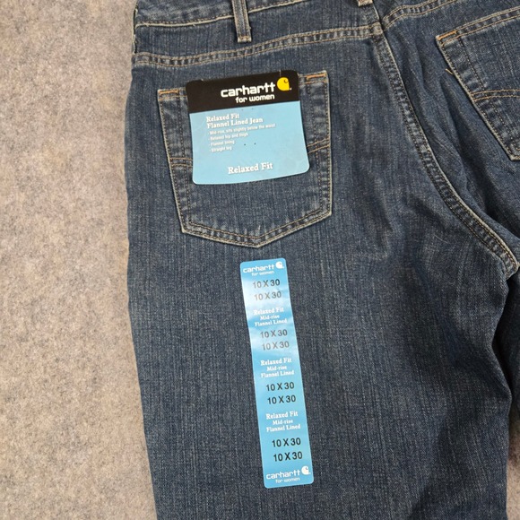 Carhartt Flannel Lined Jeans Womens 10 Blue Denim Relaxed Fit Straight Leg NEW - Picture 7 of 14